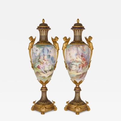  S vres Porcelain Manufacture Nationale de S vres Very large pair of antique S vres style porcelain and ormolu vases