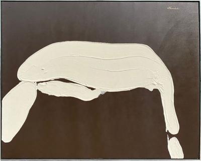  SHERADSKI ABSTRACT DARK BROWN AND WHITE PAINTING ACRYLIC ON CANVAS BY SHERADSKI