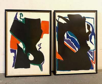  SIDNEY GUBERMAN PAIR OF ABSTRACT GOAUCHE BY SIDNEY GUBERMAN