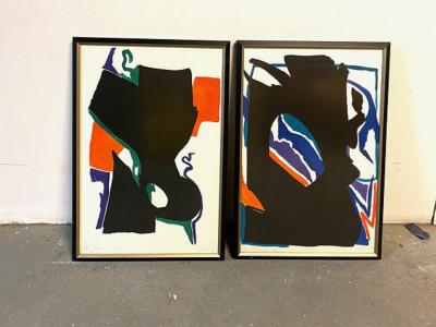  SIDNEY GUBERMAN PAIR OF ABSTRACT GOAUCHE BY SIDNEY GUBERMAN