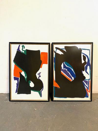  SIDNEY GUBERMAN PAIR OF ABSTRACT GOAUCHE BY SIDNEY GUBERMAN