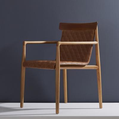  SIMONINI Contemporary Chair in Natural Solid Wood Upholstered Leather with Arms