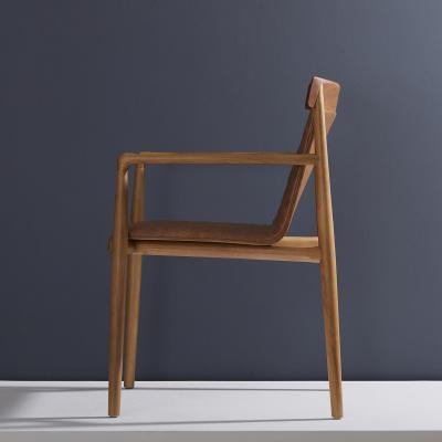  SIMONINI Contemporary Chair in Natural Solid Wood Upholstered Leather with Arms