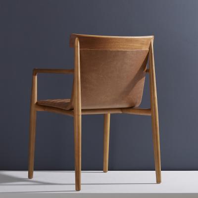  SIMONINI Contemporary Chair in Natural Solid Wood Upholstered Leather with Arms