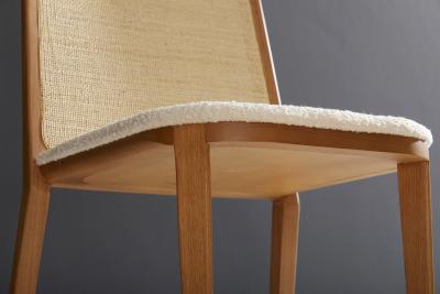  SIMONINI Minimal Style Solid Wood Chair Special Textile Seating Caning Backboard