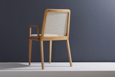  SIMONINI Minimal Style Solid Wood Chair Textile Seating Caning Backboard with Arms