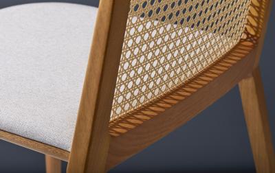  SIMONINI Minimal Style Solid Wood Chair Textile Seating Caning Backboard with Arms
