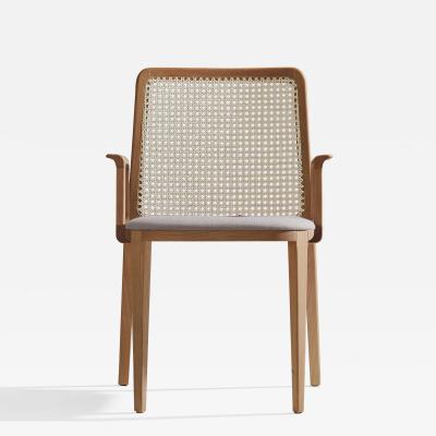  SIMONINI Minimal Style Solid Wood Chair Textile Seating Caning Backboard with Arms