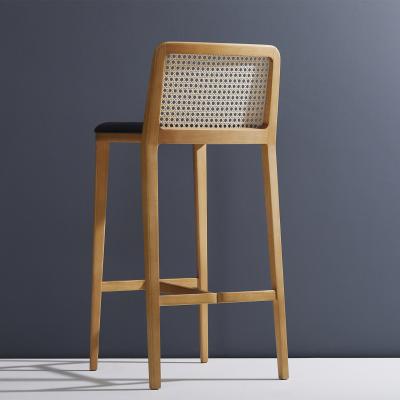 SIMONINI Minimal Style Solid Wood Stool Bar or Counter Hight Caning and Leather