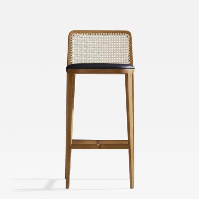  SIMONINI Minimal Style Solid Wood Stool Bar or Counter Hight Caning and Leather