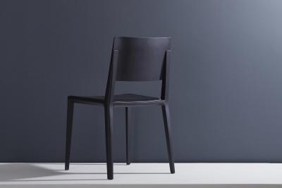  SIMONINI Minimalist Modern Chair in Solid Wood Solid Black Finish Leather Seating