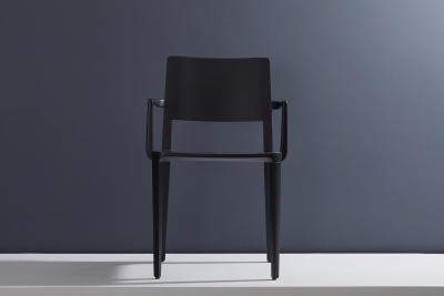  SIMONINI Minimalist Modern Chair in Solid Wood Solid Black Finish Leather Seating