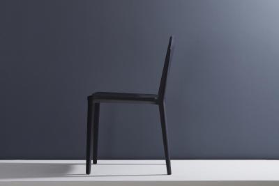  SIMONINI Minimalist Modern Chair in Solid Wood Solid Black Finish Leather Seating