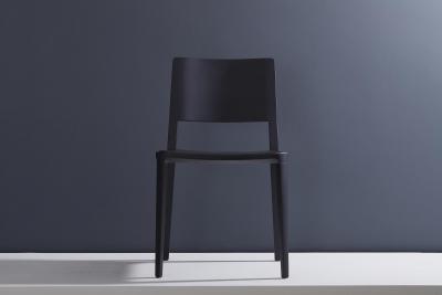 SIMONINI Minimalist Modern Chair in Solid Wood Solid Black Finish Leather Seating