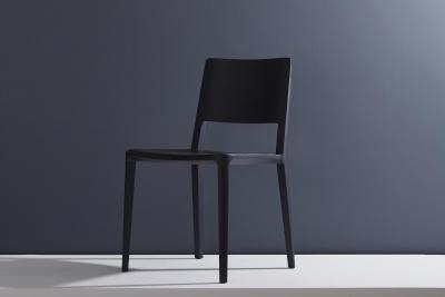  SIMONINI Minimalist Modern Chair in Solid Wood Solid Black Finish Leather Seating
