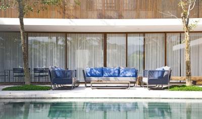  SIMONINI Minimalist Modern Outdoor Armchair Metal with Nautical Rope Pattern