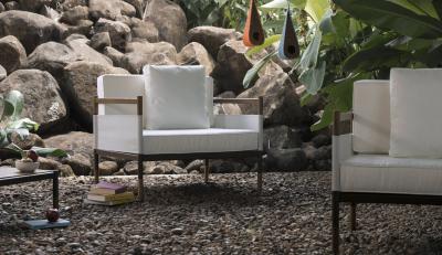  SIMONINI Minimalist Outdoor Lounge Chair in Hardwood Metal and Fabric