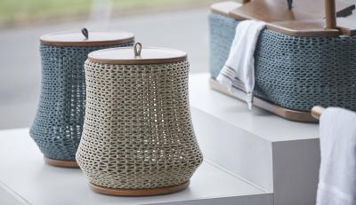  SIMONINI Modern Side Table Stool and Container in solid wood and Rope