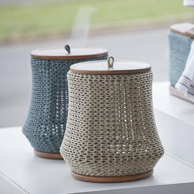  SIMONINI Modern Side Table Stool and Container in solid wood and Rope