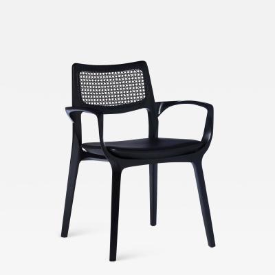  SIMONINI Post Modern style Aurora chair in black ebonized with cane back and leather