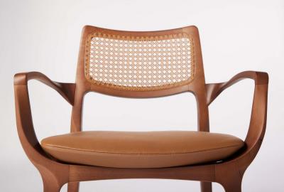  SIMONINI Post Modern style Aurora chair in sculpted walnut finish with cane and leather