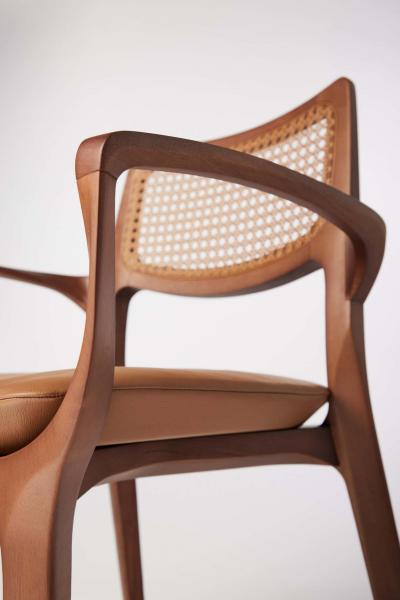  SIMONINI Post Modern style Aurora chair in sculpted walnut finish with cane and leather