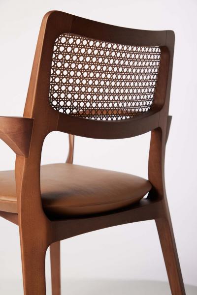  SIMONINI Post Modern style Aurora chair in sculpted walnut finish with cane and leather