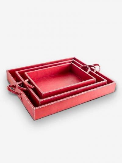  SOL Y LUNA NEST OF THREE LEATHER TRAYS