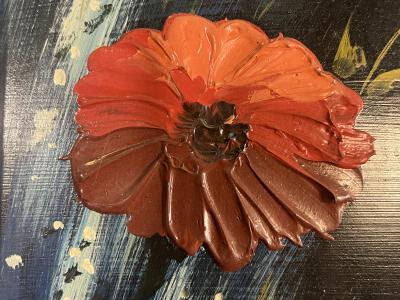  STANECK MOD PAINTING OF LOVE CHILD BLOWING A BUBBLE FLOWERS BALLOONS BUTTERFLY