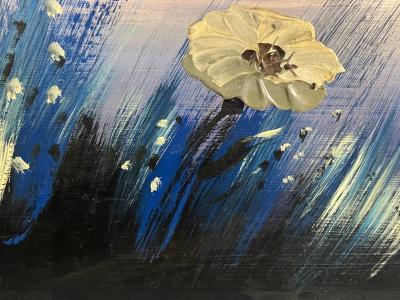  STANECK MOD PAINTING OF LOVE CHILD BLOWING A BUBBLE FLOWERS BALLOONS BUTTERFLY