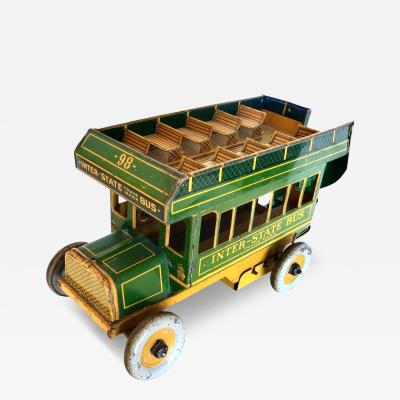  STRAUSS Antique Toy Wind Up Double Decker Bus by Ferdinand Strauss Toy Co Circa 1925