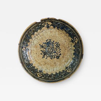  Safavid 17th Century Safavid Blue Pottery Dish
