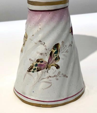  Saint Cl ment 1870s St Clement French Faience Majolica Pair of White Pink Flower Vases