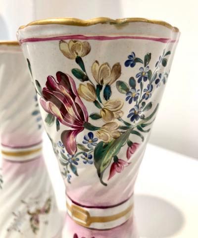  Saint Cl ment 1870s St Clement French Faience Majolica Pair of White Pink Flower Vases