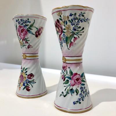  Saint Cl ment 1870s St Clement French Faience Majolica Pair of White Pink Flower Vases