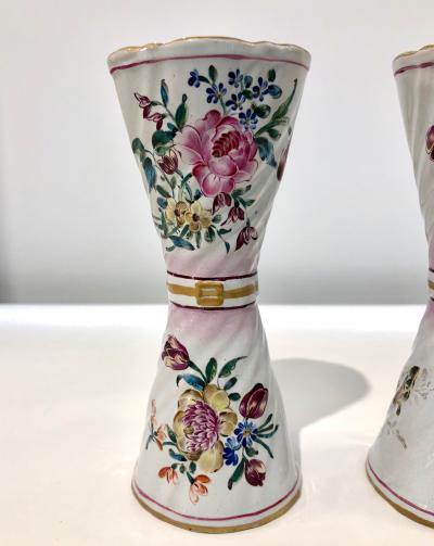  Saint Cl ment 1870s St Clement French Faience Majolica Pair of White Pink Flower Vases