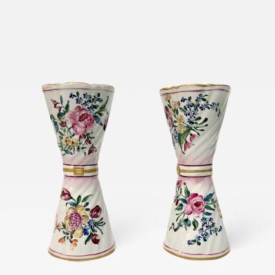  Saint Cl ment 1870s St Clement French Faience Majolica Pair of White Pink Flower Vases