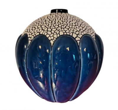  Saint Cl ment Art Deco Saint Cl ment Blue Crackle Spherical Vase Model 712 c 1930