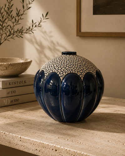  Saint Cl ment Art Deco Saint Cl ment Blue Crackle Spherical Vase Model 712 c 1930
