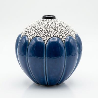 Saint Cl ment Art Deco Saint Cl ment Blue Crackle Spherical Vase Model 712 c 1930