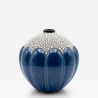  Saint Cl ment Art Deco Saint Cl ment Blue Crackle Spherical Vase Model 712 c 1930