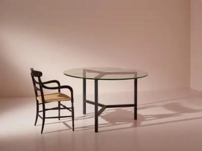  Saint Gobain A metal and glass round dining table Italy 1950s