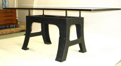 Saint Gobain French Midcentury Iron Dining Table with Cantilevered Glass Top by Saint Gobain