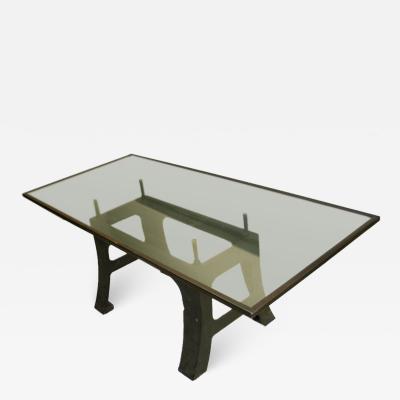  Saint Gobain French Midcentury Iron Dining Table with Cantilevered Glass Top by Saint Gobain