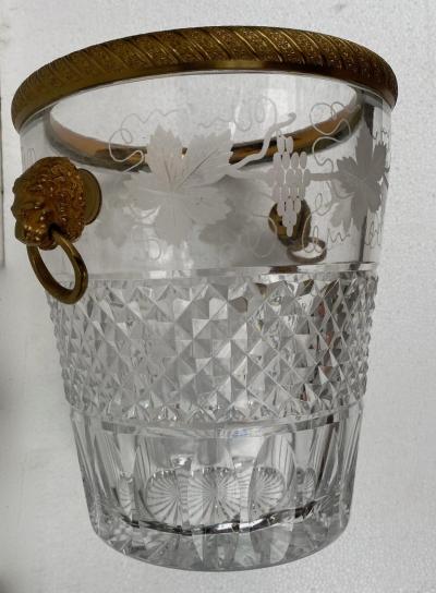  Saint Louis 1950 1970 Champagne Bucket Crystal St Louis and Bronze Gilded Heads of Lion