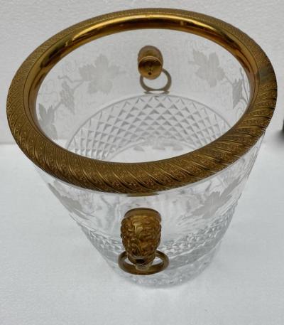  Saint Louis 1950 1970 Champagne Bucket Crystal St Louis and Bronze Gilded Heads of Lion