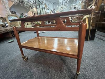  Salca MODERNIST MID CENTURY ITALIAN TEAK AND BRASS BAR CART BY SALCA