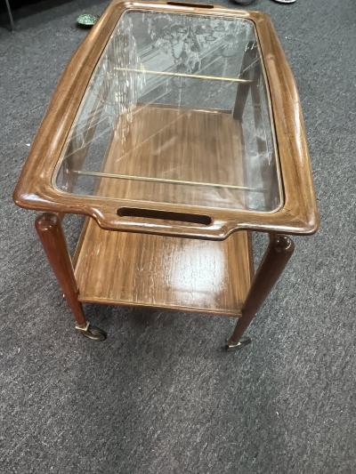  Salca MODERNIST MID CENTURY ITALIAN TEAK AND BRASS BAR CART BY SALCA