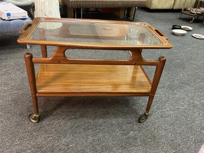  Salca MODERNIST MID CENTURY ITALIAN TEAK AND BRASS BAR CART BY SALCA