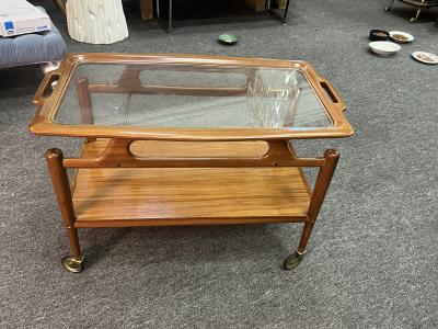 Salca MODERNIST MID CENTURY ITALIAN TEAK AND BRASS BAR CART BY SALCA